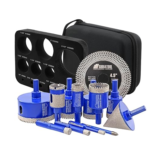 SHDIATOOL Diamond Drill Bits Kit - Core Bits Hole Saw Sets,Mould Guide for Drilling Porcelain Tile Marble Ceramic Granite with Hollow EVA Guide Jig 13pcs(6/8/10/20/28/32/35/45/65/25MM/2in+4.5in+6mm)
