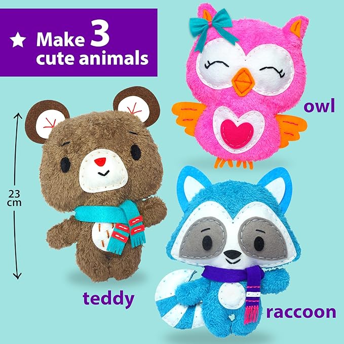 KRAFUN Teddy, Raccoon & Owl Sewing Kit - Image 2