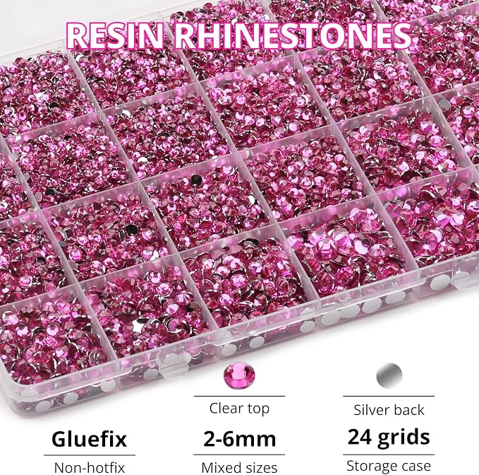 31000Pcs Dark Pink Rhinestones for Bedazzling, Flat Back Resin Jewel Crystal - Image 3