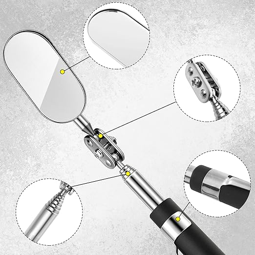 3 Pieces Telescoping Inspection Mirror Round Square Mirror Inspection Tool for Checking Vehicle, Observing Eyelashes Mouth and Other Small Parts(Oval, Square, Round Style)