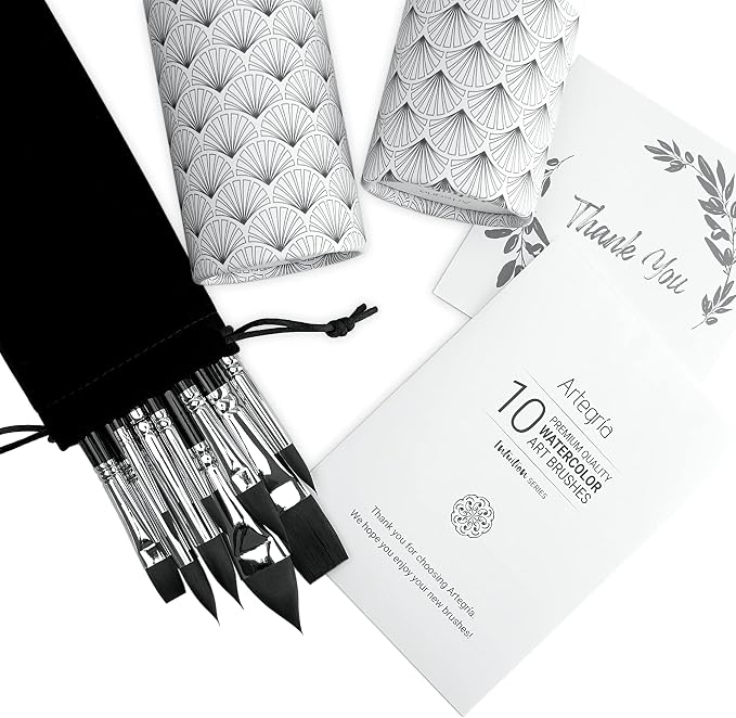ARTEGRIA Watercolor Brush Set, 10 Professional Soft Synthetic Squirrel Paint - Image 7