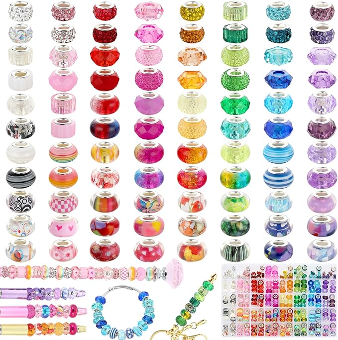 240 Pcs Large Hole Beads, Funtopia 40 Grids Rainbow European Beads by Funtopia