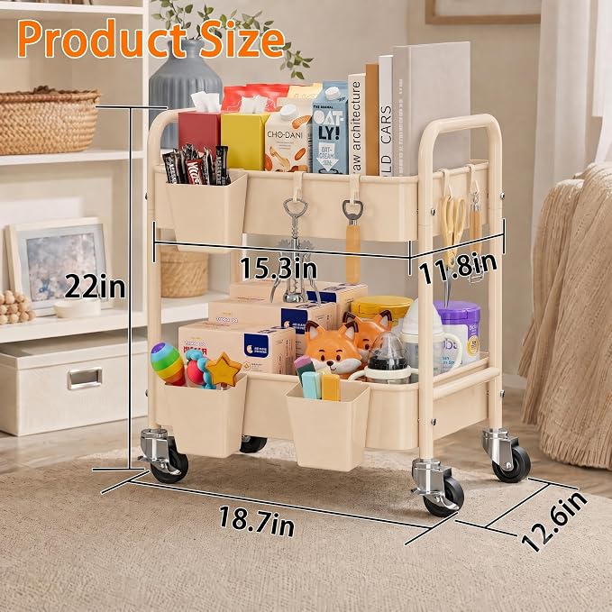 2 Tier Small Rolling Cart Metal - Image 2