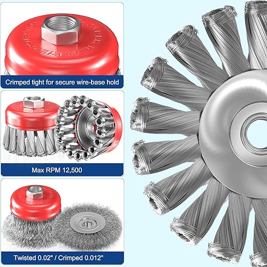 7 PCS Wire Wheel Brush for 4-1/2" Angle Grinder, Carbon Steel Knotted & Crimped Cup/Wheel Brushes (3" & 4"), Heavy Duty Rust, Paint, Corrosion Removal, 5/8"-11 UNC Threaded Arbor