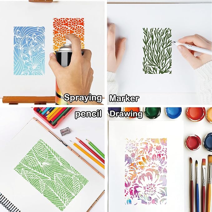 16 Pieces Stencils for Painting, Abstract Texture Mixed Media Art Supplies - Image 2