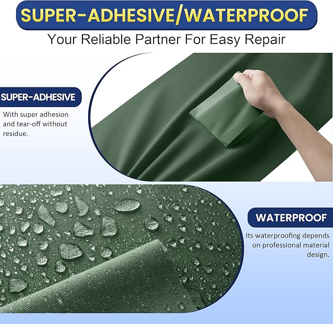 Self-Adhesive Canvas Repair Tape, 16" x 79" Waterproof Canvas Repair Patch, Fabric Patch Repairs Kit for Furniture, Tents, Sunbrellas, Boat Covers Awnings, Couches, Clothes, Bags Army Green