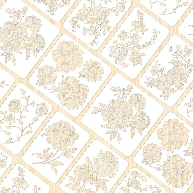 INFUNLY 8pcs Peony Wall Stencils - Image 3