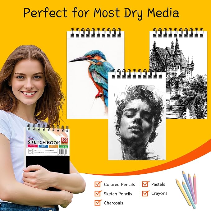 WINNER 5.5" x 8.5" Sketch Book, 400 Sheets Top Spiral Bound Sketch Pad - Image 4
