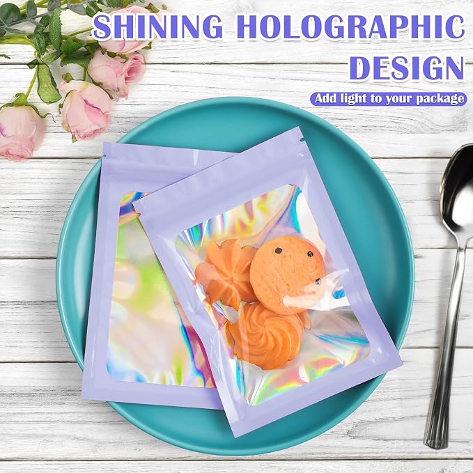 JETMORE 100 Pcs Mylar Bags, Smell Proof Bags Foil Pouch, Holographic Resealable - Image 2