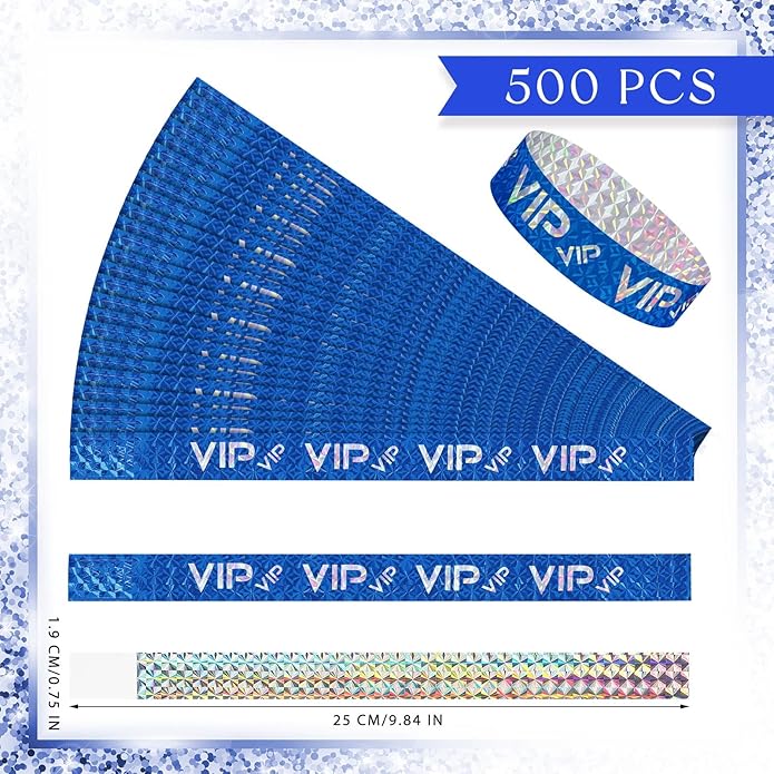 Teling 500 Pack VIP Plastic Wristbands Bracelets Party for Events VIP Custom Wristbands Plastic Bracelets Tear proof Waterproof Wrist Bands Arm Bands for Events Concerts