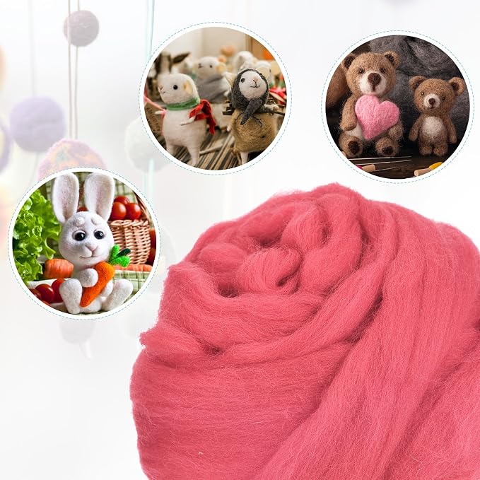 uxcell Needle Felting Wool, 3.5 Oz Nature Fibre Wool Yarn Roving - Image 4