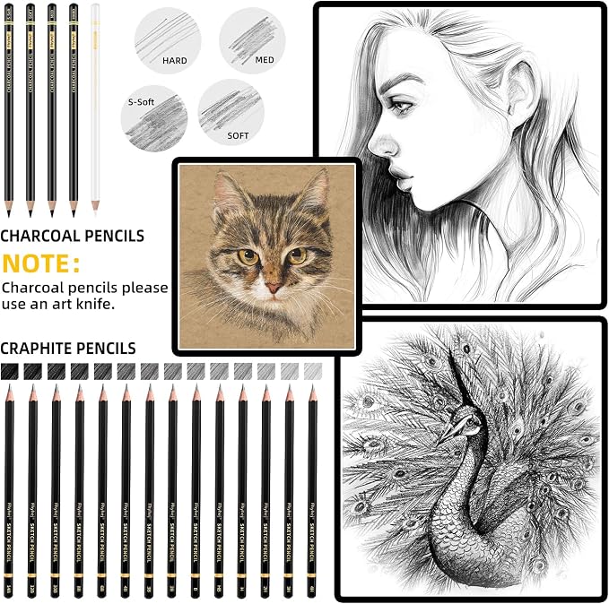 24 Piece Sketch Pencil Set, Graphite Charcoal - Image 5