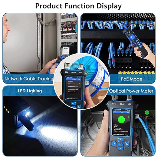 NOYAFA NF-8508 Network Cable Tester with Optical Power Meter VFL, RJ11 RJ45/PoE Tester/CAT5 CAT6/length Measurement, Telephone line Trace Meter with Headset, Network Tools