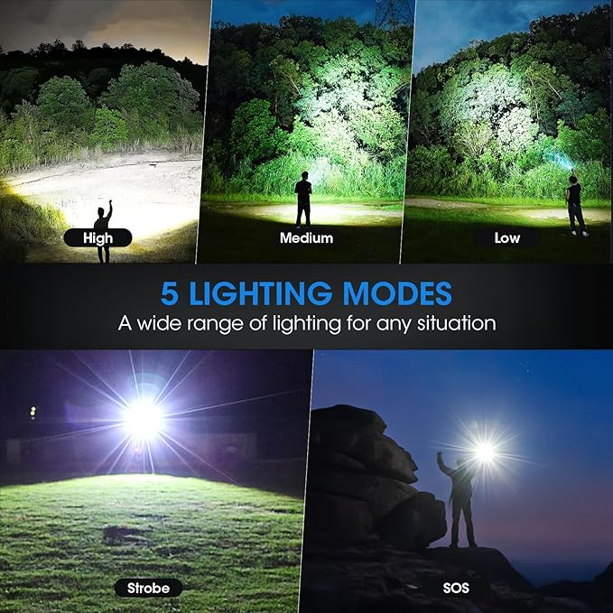 Flashlights Rechargeable LED High Lumens - 4 Pack 90,000LM Super Bright Flashlight, Adjustable Powerful Flash Light with 5 Modes, Waterproof Handheld Flashlight for Home, Camping (4)
