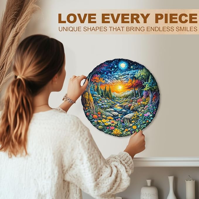 Sun Moon Forest Puzzles Adults Gifts Wooden 200 Pieces 11.4 * 11.4in - Image 6