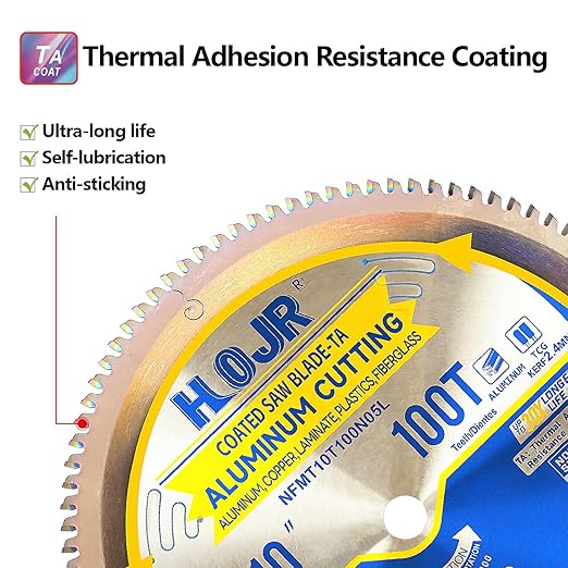 Aluminum Cutting Circular Saw Blade, Thin Aluminum,The Cutting Head uses a Special Anti-Heat Sticking Coating with high Finish and Long Life,NFM 10 inch 100-Tooth 5/8" -TA