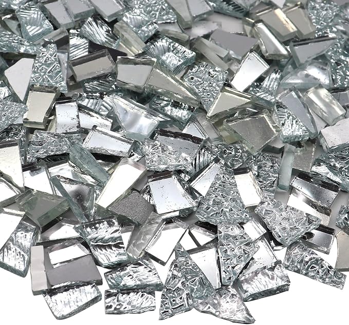 LITMIND 1.1LB Silver Mixed Irregular Glass Scraps Mosaic Tiles by LITMIND