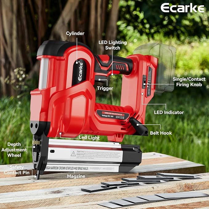Ecarke 18 Gauge Electric Nail Gun Compatible with Milwaukee Battery,2 in 1 Cordless Brad Nailer and Stapler with 18GA Nails/Staples,Battery for M18 18V Power,2 Firing Modes for Trim Wood Crafting DIY