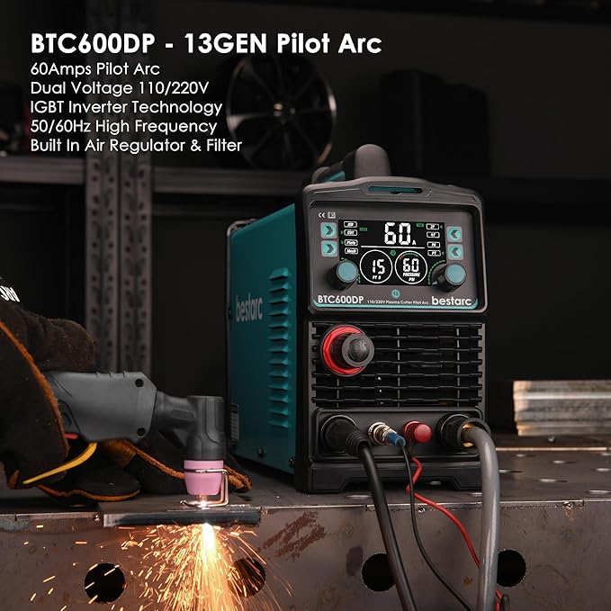 Plasma Cutter, [Pilot Arc][Large LED Display][Air Sensor] 60A bestarc Plasma Cutter Machine 110/220V Dual Voltage, 1/2 Inch Clean Cut 4/5 Inch Max Cut, Post Flow Mesh, 2T/4T for Beginners DIY