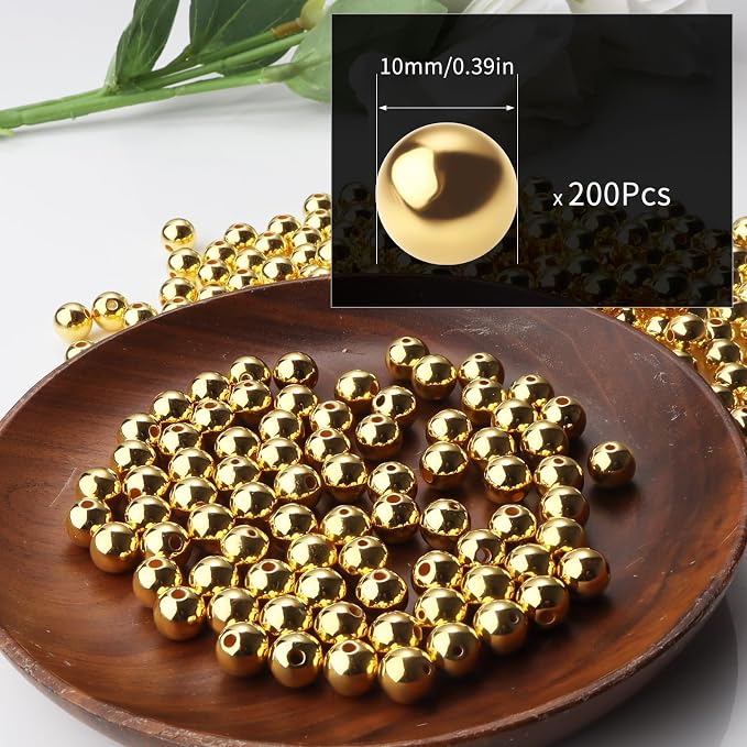 200pcs Gold 10mm Pearl Beads - Image 2