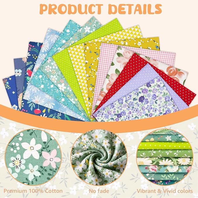 Aubliss 50pcs 100% Cotton Fabric Bundle 8" x 8" PreCut Fat Squares Sheets - Image 3