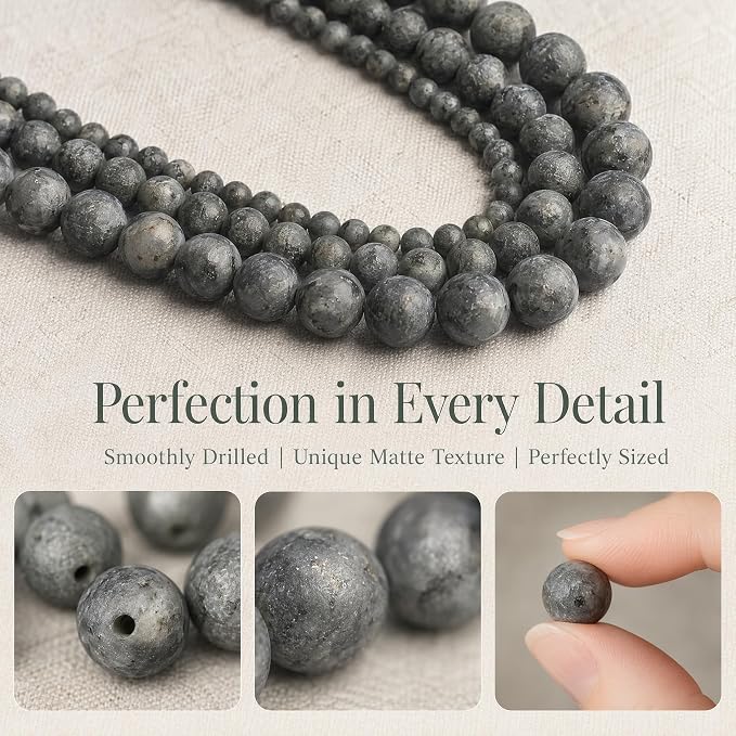 60pcs Natural Matte Black Larvikite Gemstone Beads，6mm Frosted Round Loose - Image 4