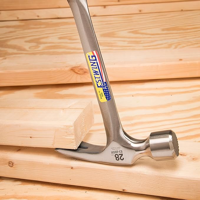 ESTWING Framing Hammer - 28 oz Long Handle Straight Rip Claw with Milled Face & Shock Reduction Grip - E3-28SM, Blue