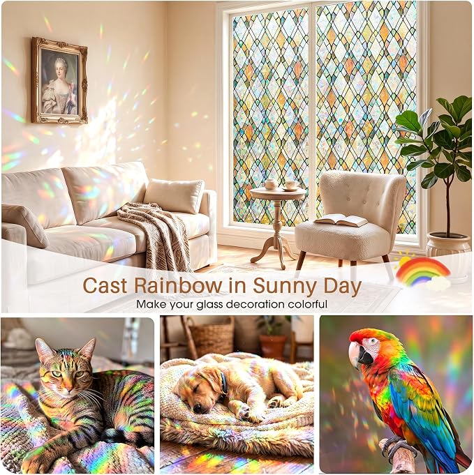 Window Privacy Film, Stained Glass Static Cling Rainbow Stickers 29.5" x - Image 2