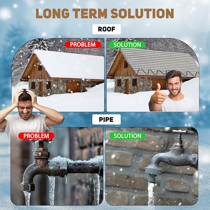 HEATIT JHSF1 Self Regulating Pre-Assembled Heating Cable with Spacer and Clips, Heat Tape for Roof Deicing and Pipe Freeze Protection,120V 5W/ft, 70FT