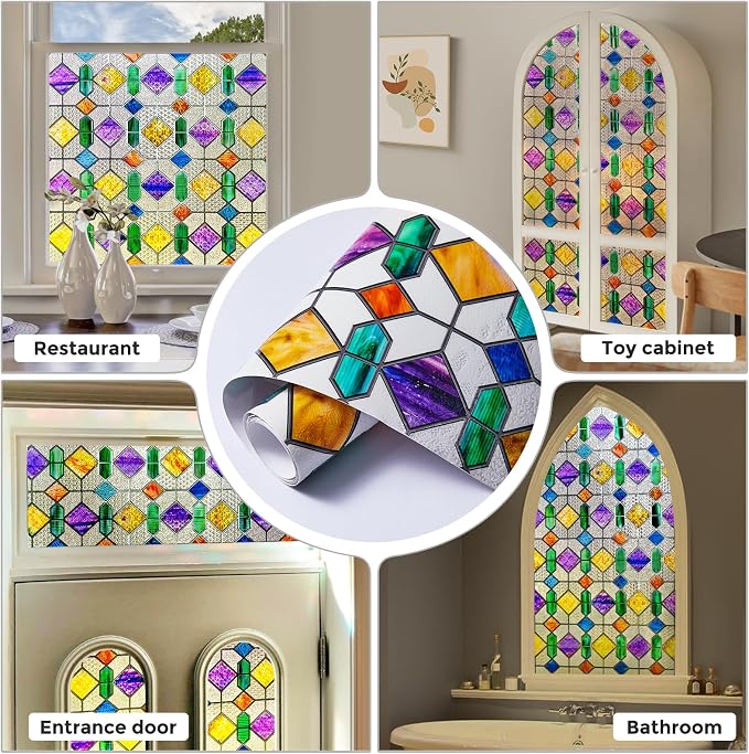 Coavas Window Privacy Film Stained Glass Window Clings Upgrade 3D Rainbow - Image 7