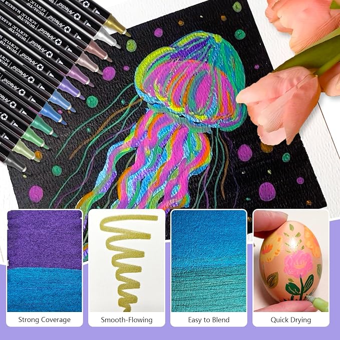 Artecho Acrylic Paint Markers 12 Metallic Colors, - Image 4