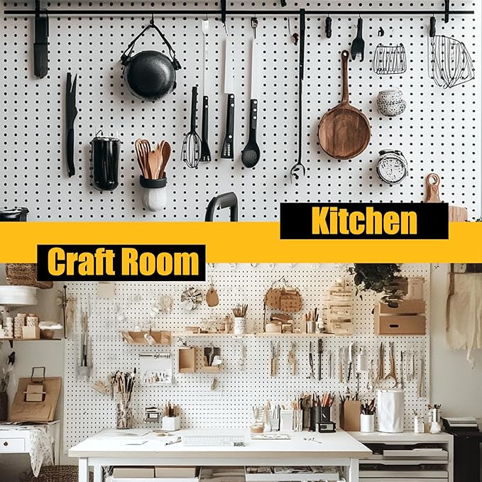 Peg Board, 8 Pack Metal Pegboard Panels White Pegboards Wall Organizer with Bent Frame Heavy Duty Peg Board for Walls Home, Garage Tool Storage, Office Organization, Craft Room, Kitchen