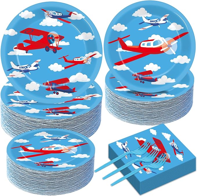 Qyeahkj 50 Guests Airplane Plates and Napkins Party Supplies Plane Party by Qyeahkj