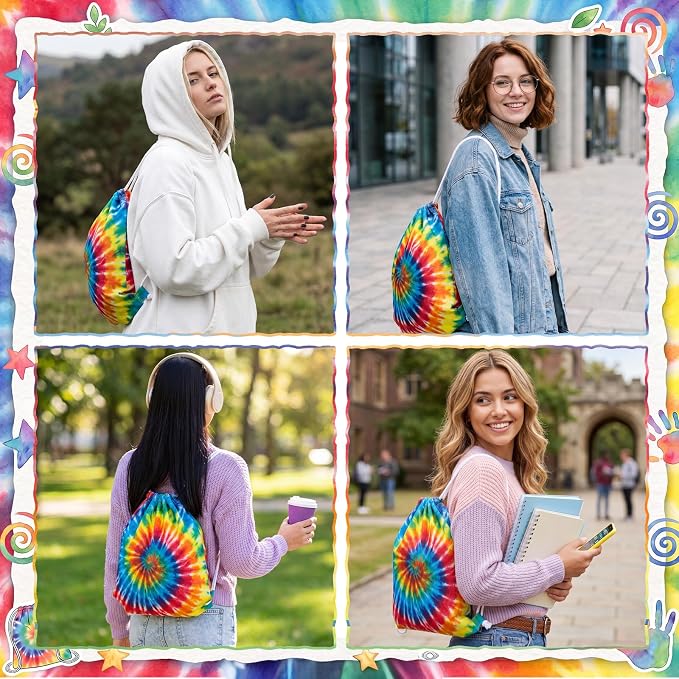 Acellegic 60 Pcs White Tie-Dye Cotton Drawstring Bags - Image 4