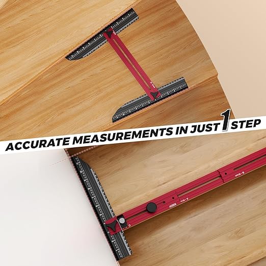 Stair Tread Template Tool - Precision Stair Gauge Measuring Tool with Self Locking Width, 8-72 Inches Lightweight Stair Tread Tool & Jig for Steps Measuring & Scribe, Red