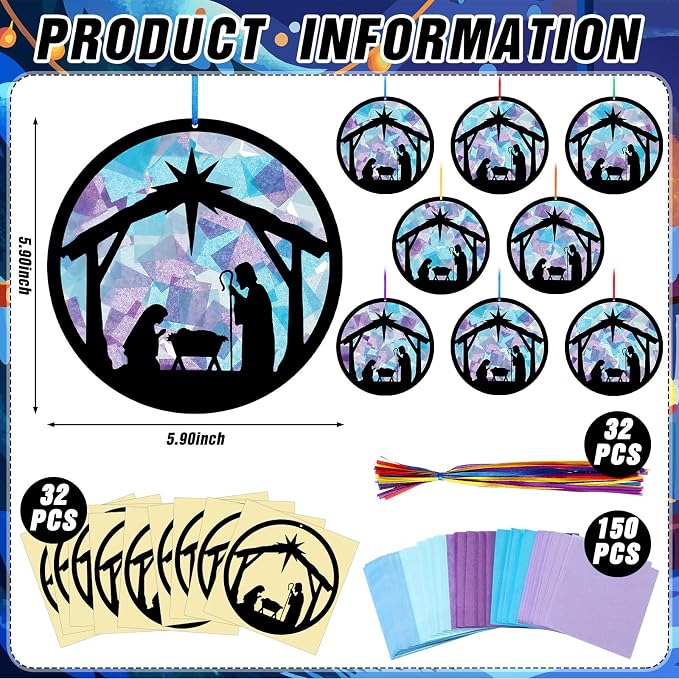 Eersida 32 Sets Christmas Nativity Suncatchers Craft Kit DIY Christianity - Image 3