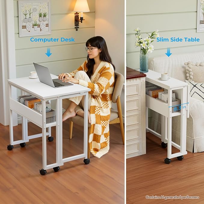 GreenForest Folding Desk with Wheels, 24.8" Rolling Table - Image 6