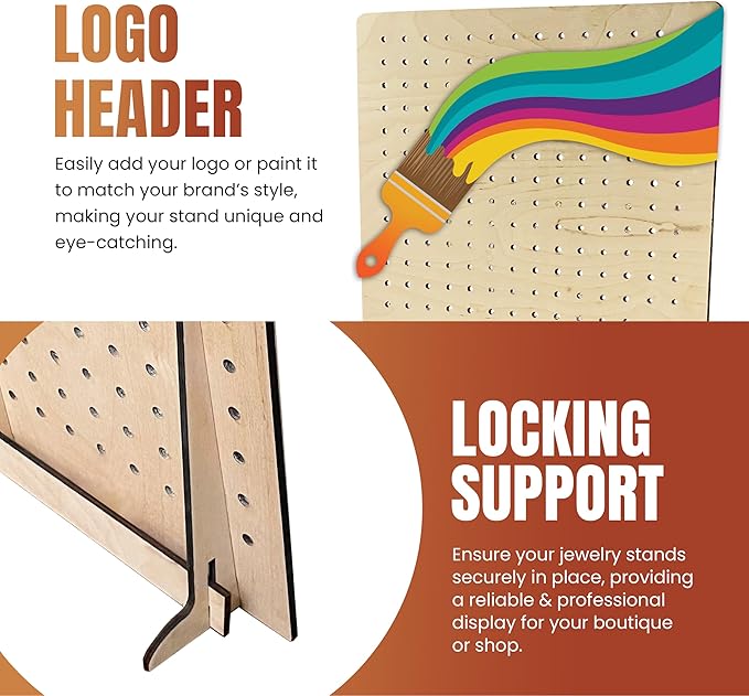 Torched Pegboard Display Stand for Jewelry, Craft Shows, Selling, Vendor Events, Tools, Peg Board Accessories Rack Organizer, XL 11.75" L x 4.3" W x 15.75" H, Natural
