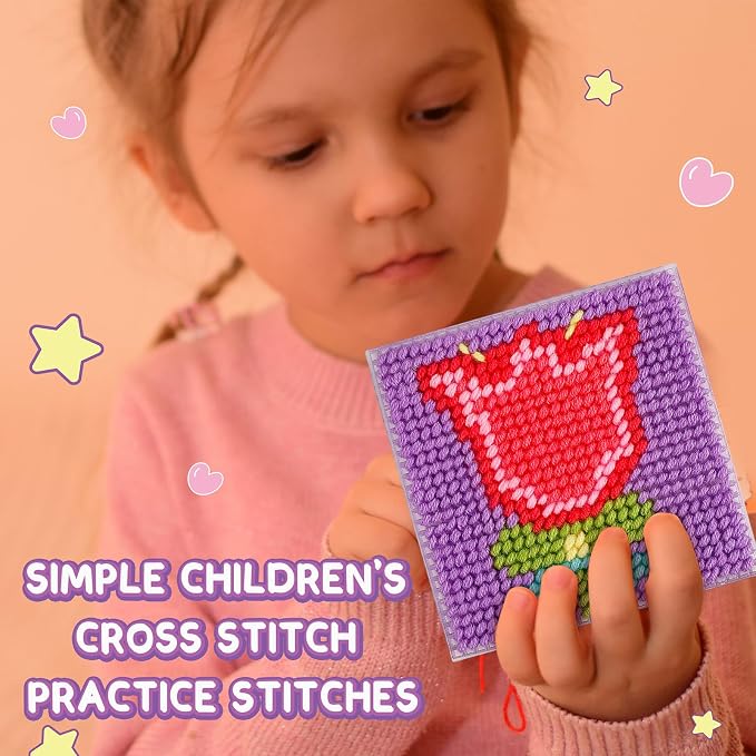 Caydo 8-in-1 Cross Stitch Kit for Beginners Kids, Includes 8 PCS Plastic Canvas - Image 6