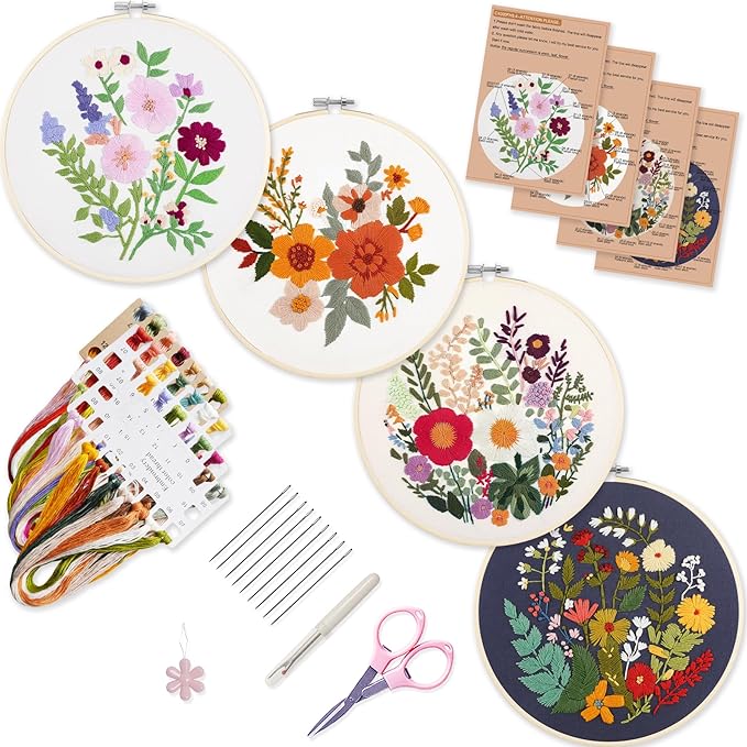 Bonroy 4 Sets Embroidery Kit for Beginners by Bonroy