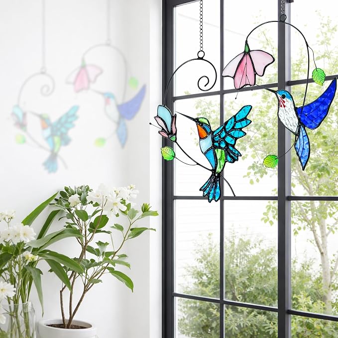 2 Packs Hummingbird Stained Glass Window, Stained Glass Window Hanging - Image 2