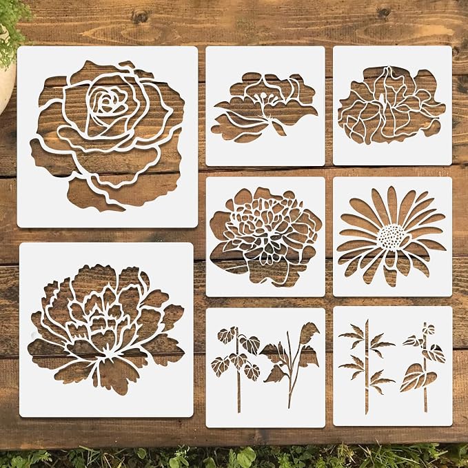 8 Pcs Large Flower Stencils for Painting, 11.81 X 11.81 Inch Flower Stencils by FRAGRANTGARDEN