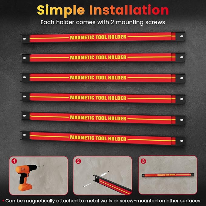 Goplus 6PCS 18" Magnetic Tool Holder, Magnetic Tool Holder Strip, Heavy Duty Magnetic Tool Bar,Space Saving Metal Tool Organizer Rack,Tool Magnet Bar for Workshop Garage, 176LBS Total Capacity
