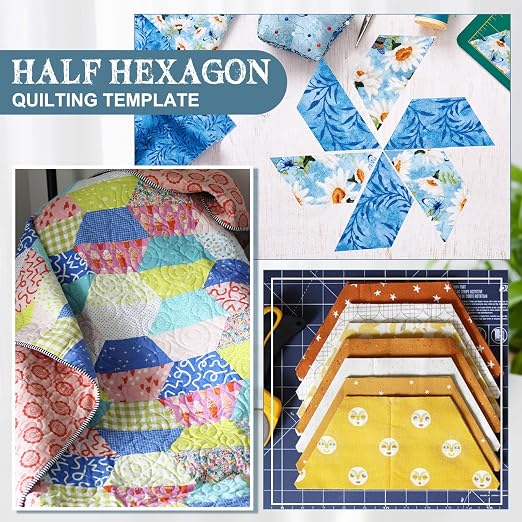 Kigley 8 Pcs Half Hexagon Quilting Templates and Rulers 1/1.5/2/3/4/5/6/7 Inch - Image 4