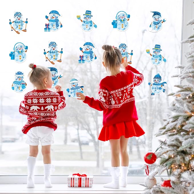 Renbuzhu 42PCS Winter Crafts Bulk: Snowman Paper Suncatchers DIY Kit - Image 2