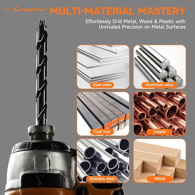 Crosstar M35 Cobalt Drill Bit Set - 21pcs 1/16"-1/2" Titanium Coated Self-Centering Metal Drill Bits for Hardened Steel, Stainless Steel, Cast Iron | Bullet Point Tip, High-Speed Jobber Bits