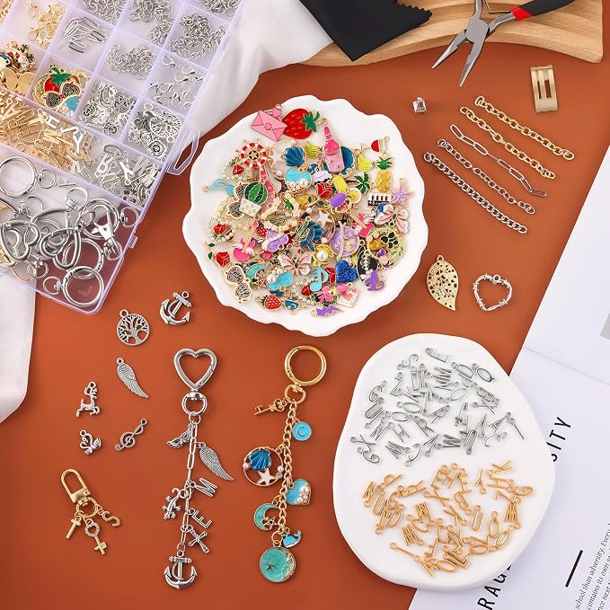 Zefy 552Pcs Charms Lip Gloss Keychain Making Kit, Including 214 Charms 24 Key - Image 6