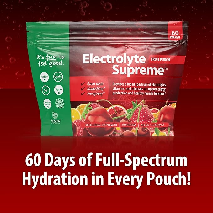 Jigsaw Health Electrolyte Supreme | Broad Spectrum of Electrolytes + Trace Minerals | Fruit Punch Flavor | 60 Servings (Packets)