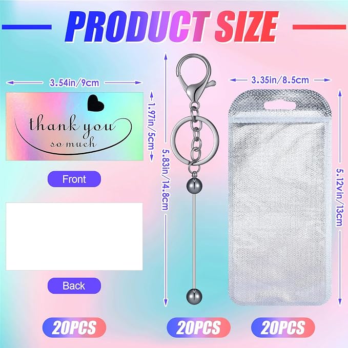 Sasylvia 60 Pcs Beadable Keychain Bars Bulk Making Kit 20 Beaded Keychain 20 - Image 2