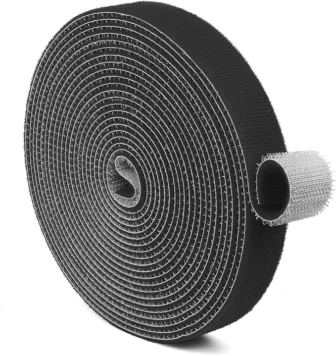 TNP Hook and Loop Tape Strap Cable Ties Fastener (Black) (15 Feet) - Sticky Self Adhesive Nylon Fabric Roll Wrap 0.75" Wide 5 Yards Reusable for Cutting Custom Length Cord Wire Fastening